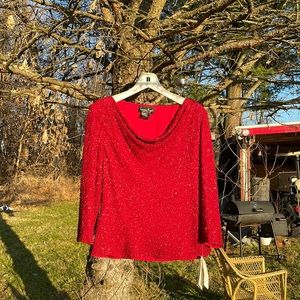 Laurence Kazar red beaded top L new with tags